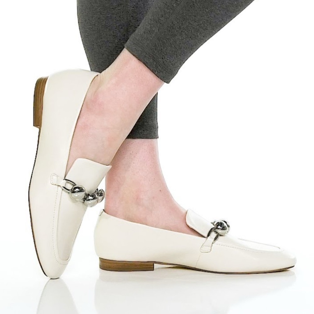 Marc Fisher LTD Elenda Leather Flat Slip-on Cream Loafers size 8.5 New